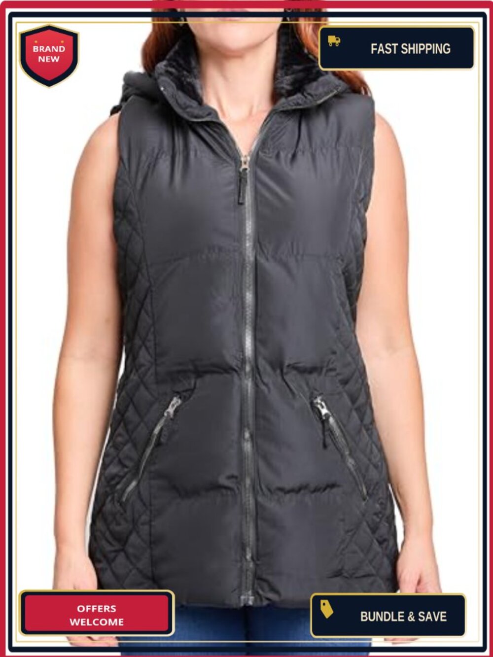Women's Faux Fur Puffer Vest - Sleeveless Quilted Winter Outerwear
